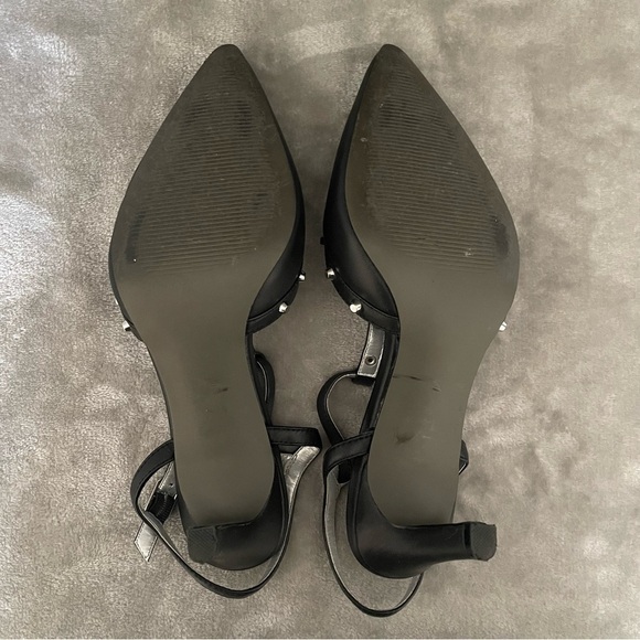 David Tate Valencia Black Leather Slingback Pumps 9 Studded Pointed Toe Heels - Picture 6 of 11
